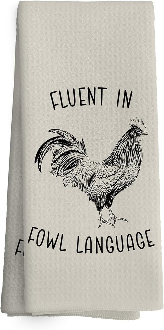 Chicken Kitchen Towels Funny Griege Dish Towel with Sayings 16x24 Inches, Chicken Lovers Gifts Decorative Absorbent Dishcloths Tea Towels for Kitchen Bathroom Decor, Humorous Gifts for Women
