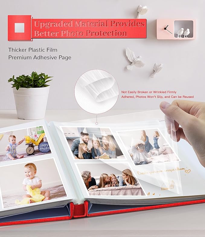 Photo Album Self Adhesive Scrapbook Album for 3x5 4x6 5x7 8x10 Pictures,120 Pages Linen Cover with Display Window DIY Photo Book,Ideal Gifts for Family Travel Wedding Baby