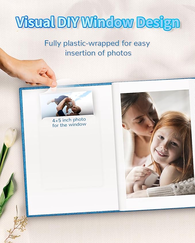 Photo Album 4x6 with 100 Pockets,Slip-in Picture Albums,Linen Cover Memory Book with Front Window,White Page Vertical Photo Book for Wedding,Family,Anniversare,Baby,Vacation