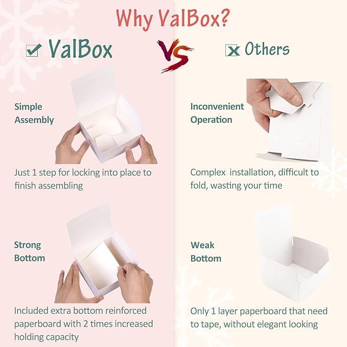 ValBox 5x5x3.5 White Gift Boxes, 20 PCS Gift Boxes with Lids for Presents, Small Bridesmaid Box for Gifts, Wedding, Crafting, Recyclable, Easy Assemble Cardboard Boxes