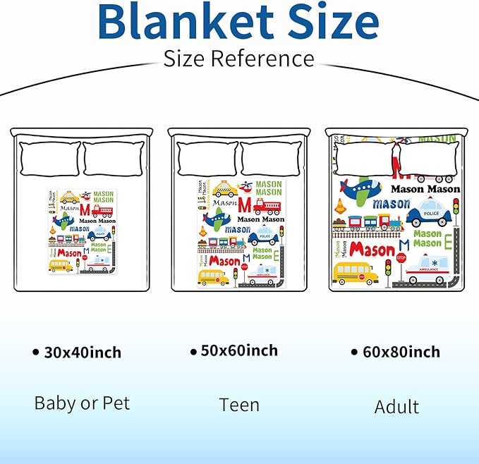 Custom Blanket with Name for Boys, Personalized Name Blanket City Transport, Soft Flannel Blankets Customized Gift for Children Day Birthday Christmas-40 x50