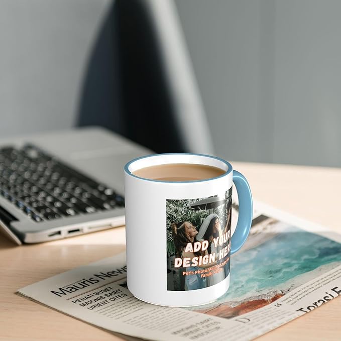 Custom Mugs and Coffee Cups Partial or Full Size Printed Creative Designs Customizable with Your Photos Images Text (Partial, Sky Blue)