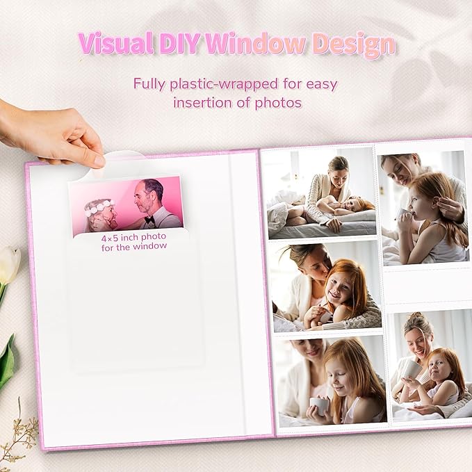 Photo Album 4x6 with 600 Pockets,Slip-in Picture Albums,Linen Cover Memory Book with Front Window,White Page Vertical Photo Book for Wedding,Family,Anniversare,Baby,Vacation