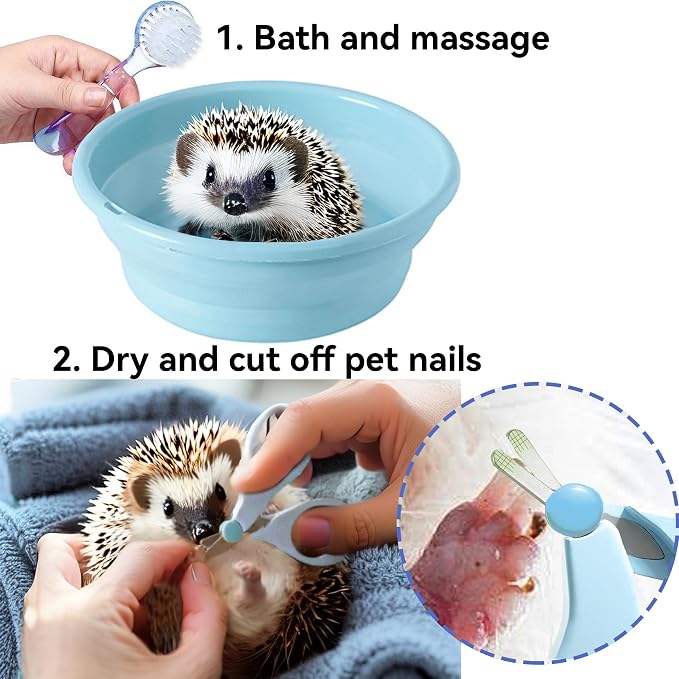 JSLZF Hedgehog Bath Supplies Grooming Kit: Foldable Bathtub, Nail Clippers, Bathing Brushes, Towel for Hedgehog Small Pets like Guinea Pigs