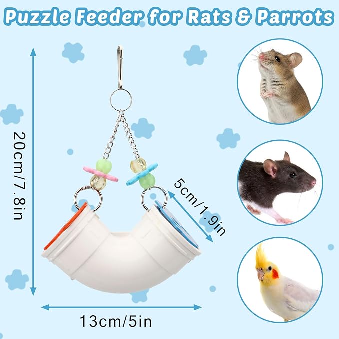 Hypeety Rat Enrichment Toys Cage Accessories Chew Toy for Rat Parrot, White | Promotes natural foraging, reduces boredom, with wide opening, hanging slow feeder for treats, easy-clean, puzzle toy, white
