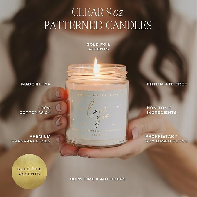 Sweet Water Decor Wildflowers and Salt Patterned Candle – Soy Candles with Rosemary, Lily, Honey, Violet, Amber, Musk Aroma– 40 Hour Burn – 9oz Clear Glass Jar – Ideal for Valentines Presents