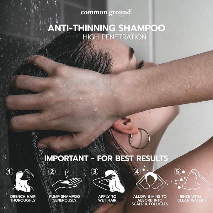Common Ground Natural Anti Thinning Shampoo and Conditioner Set, Sulphate, Paraben & Cruelty Free, Vegan, Plant-Based, Bergamot, Rosemary Scent, Kino Tree & Ginseng DHT, All Hair, Men & Women