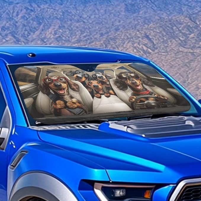Dachshund Dog Car Front Windshield Sun Shade Universal Fit Funny Windshield Sunshade Sun Visor Shield Heat Blocker Visor Protector Blocks Max UV Rays and Keeps Your Vehicle Cool
