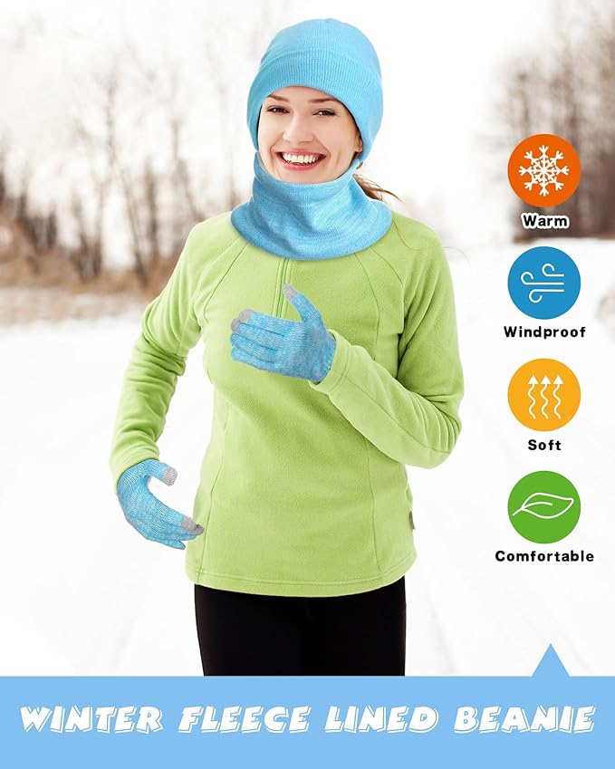 10 Pieces Winter Hat Beanie Scarf Touch Screen Gloves and Sock Set Slouchy Knit Skull Cap Beanies Fleece Lining Neck Warmer
