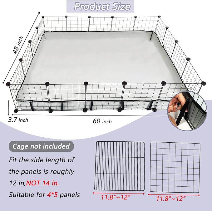Guinea Pig Cage Liner Tarp Bottom Waterproof and Washable Base Also for Rabbits, Bunny, Chinchesillas, Hedgehog, Ferrets and Other Small Animals(48x60 inches)