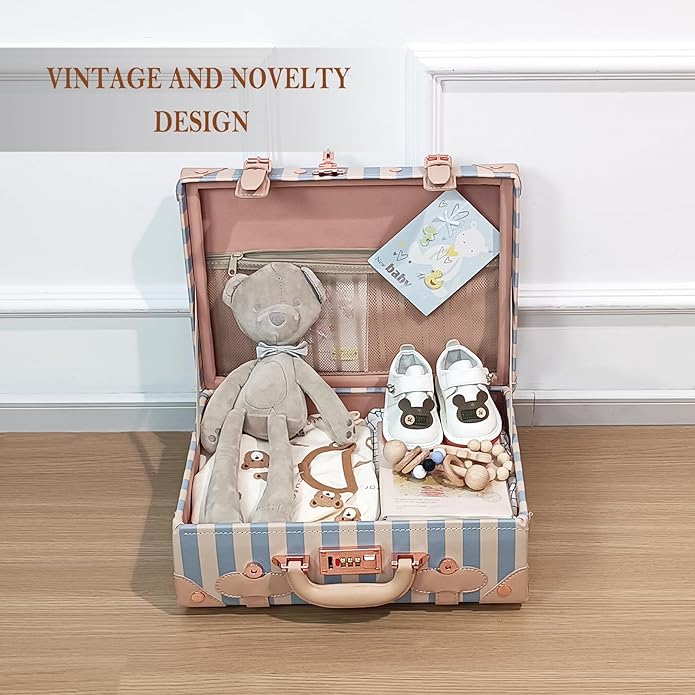 Unitravel Baby Keepsake Case, Handmade Memory Storage Box, Newborn Keepsake Box, Vintage Suitcase for Baby Shower, Baptism, Naming Ceremony or Birthday