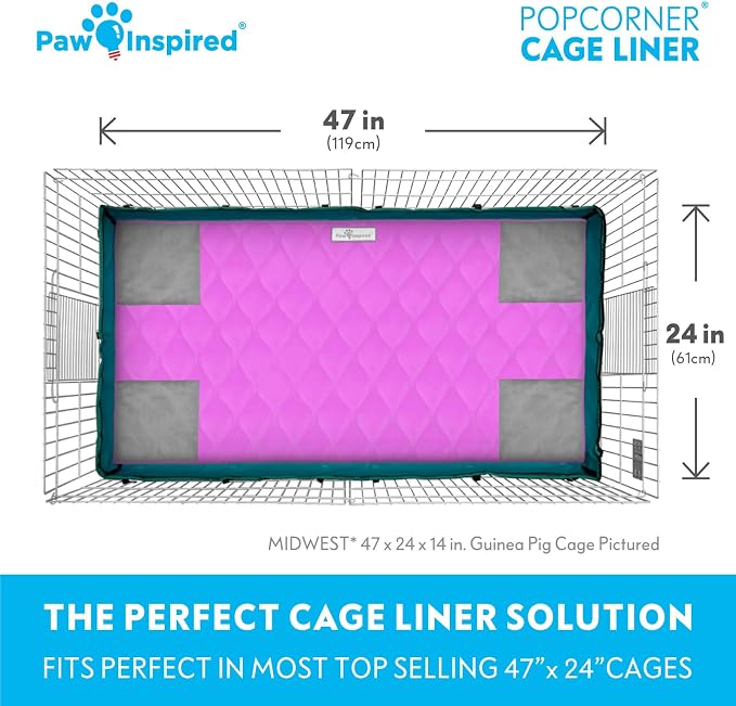 Paw Inspired PopCorner Washable Fleece Cage Liners, Midwest, Pink | Reinforced Corners, Super Absorbent Mat, Bedding, Waterproof Bottom, Guinea Pigs, Ferrets, Rabbits, Hamsters, Small Animals