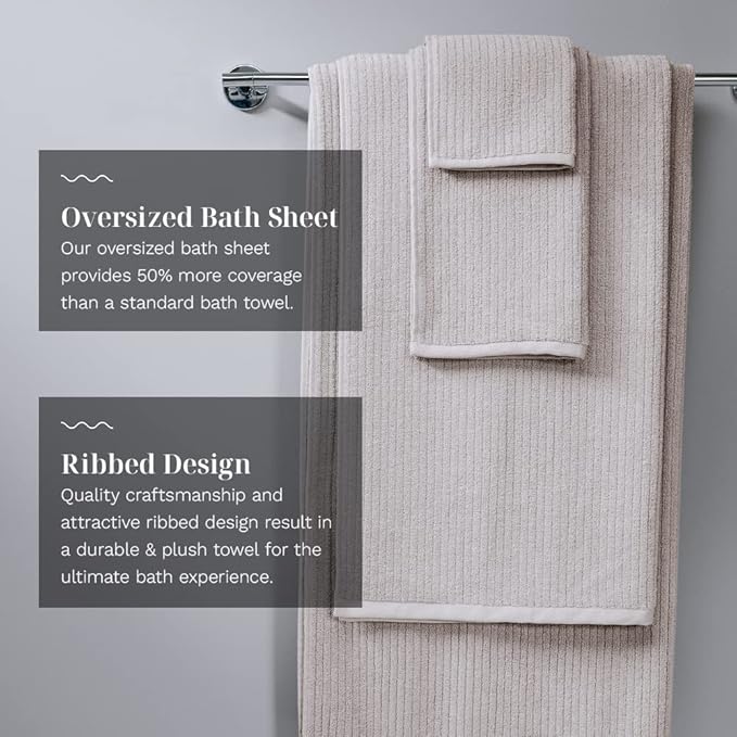LUXOME Luxury Performance 4-Piece Hand Towel Set | Patented Quick-Dry Tech | Ultra Soft | 16" W x 30" L | Oyster (Tan)