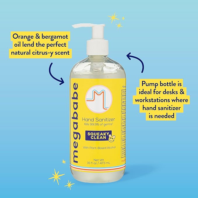 Megababe Squeaky Clean Hand Sanitizer Pump 16oz (Pack of 2)