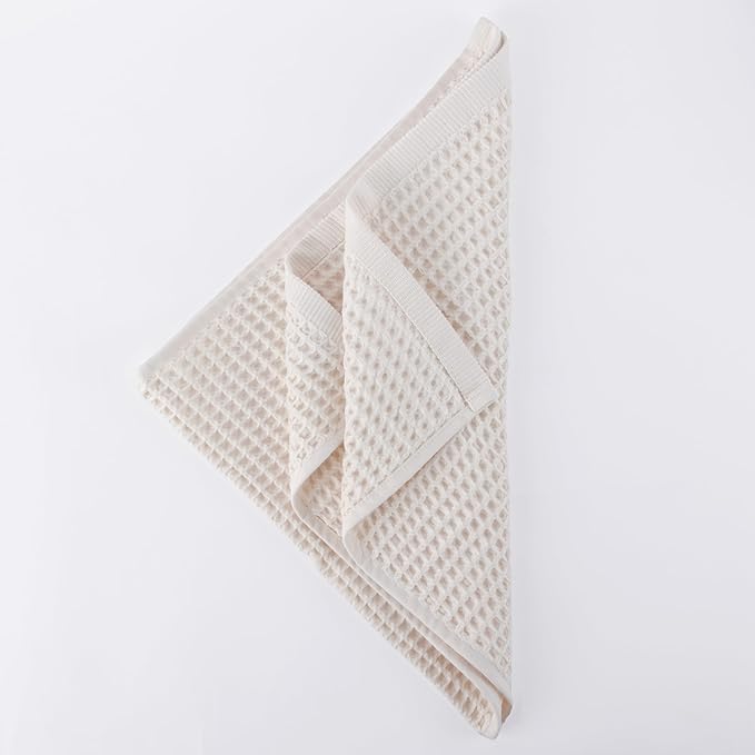PÜSKÜL - Set of 3 Organic Waffle Hand Towel Natural Raw - Premium Quality, 100% Turkish Cotton, Soft, Quick-Dry, Absorbent, Lint-Free Face Kitchen Hand Towels (Natural Beige, Hand Towels - Pack of 3)