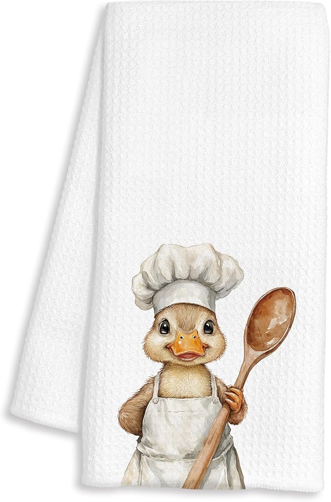 Funny Duck Chef Kitchen Towels, Duck Gifts for Women Men, Chef Gifts, Funny Farm Animal Decorative Dish Hand Tea Towels for Kitchen Bakery, 16x24 Inch