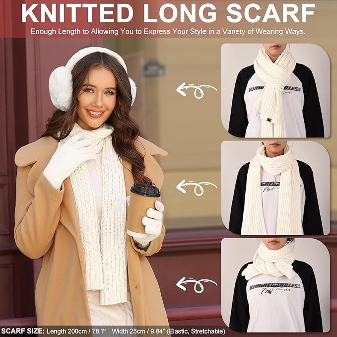 UMIPUBO Winter Beanie Hats Scarf Touch Screen Gloves Fuzzy Socks Ear Muffs 5pcs Set for Women Winter Ski Outing Set