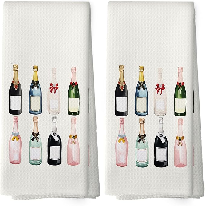 Champagne Lover Kitchen Towels Set of 2, Champagne Accessories Home Bar Bathroom Decor, Champagne Gifts for Women, Cocktail Gift Bachelorettes Tea Towel Dish Towels 16x24 Inch