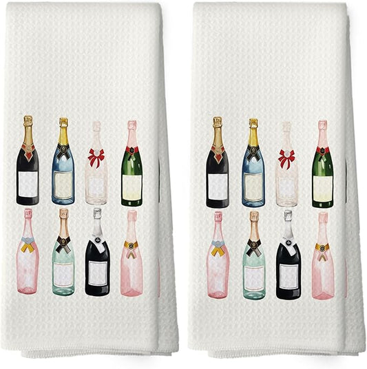 Champagne Lover Kitchen Towels Set of 2, Champagne Accessories Home Bar Bathroom Decor, Champagne Gifts for Women, Cocktail Gift Bachelorettes Tea Towel Dish Towels 16x24 Inch