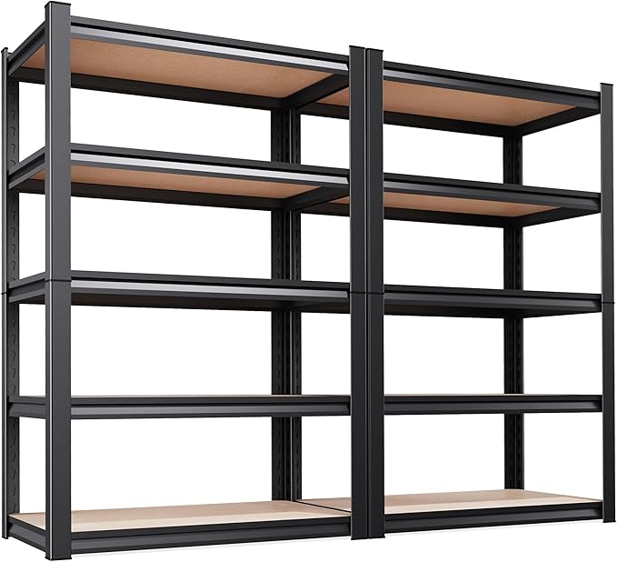 2Pack Storage Shelves, 2500lbs Garage Shelving,Adjustable Heavy Duty Shelving Unit,5T Tall Garage Shelves，Wood Metal Standing Shelf Units,Utility Rack for Kitchen 71.2''H*31.5''W*13.8''D