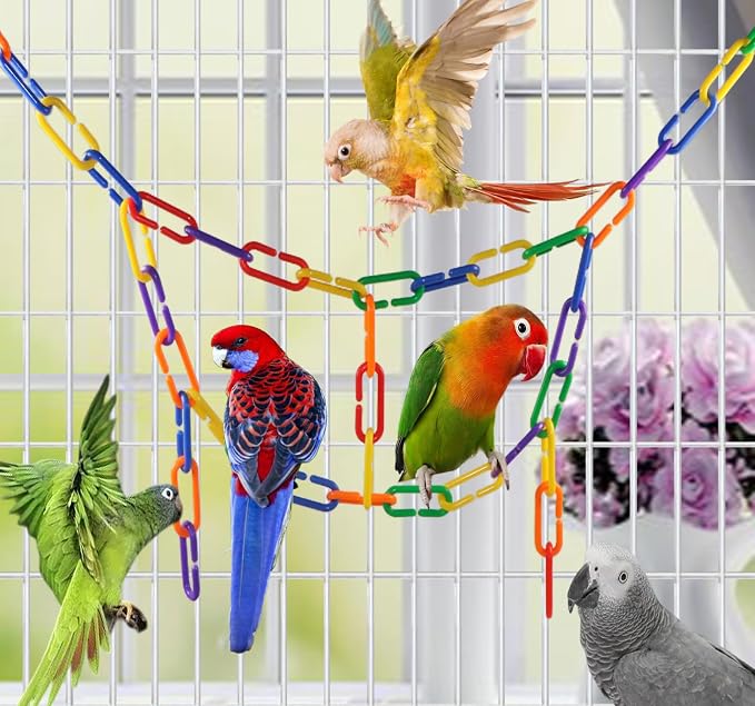 200Pcs Rainbow C-Clips Plastic Chain Links for Birds & Small Pets | Non-Toxic Safe & Durable. Chew-Resistant For Indoor/Outdoor. C-Clip Snaps Together Easily. Plastic Chain Toy For Small Pets