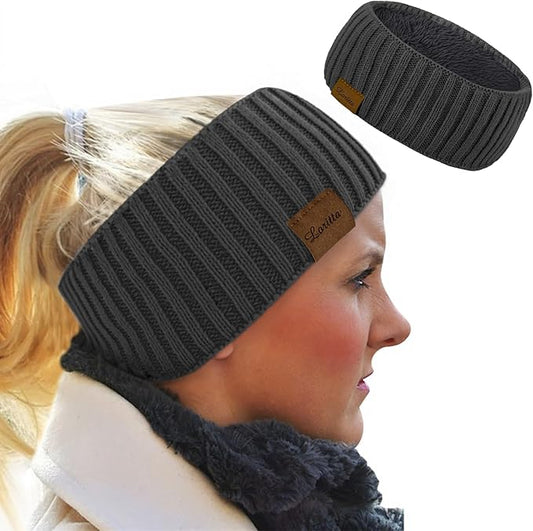 Loritta Womens Ear Warmers Headbands Winter Warm Fuzzy Cable Knit Head Wrap Fleece Lined Gifts