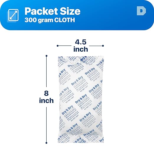 Dry & Dry 300 Gram [2 Packets] Silica Gel Packets Desiccants, Silica Packets - Rechargeable Silica Gel Packs, Desiccants Packets, Silica Gel