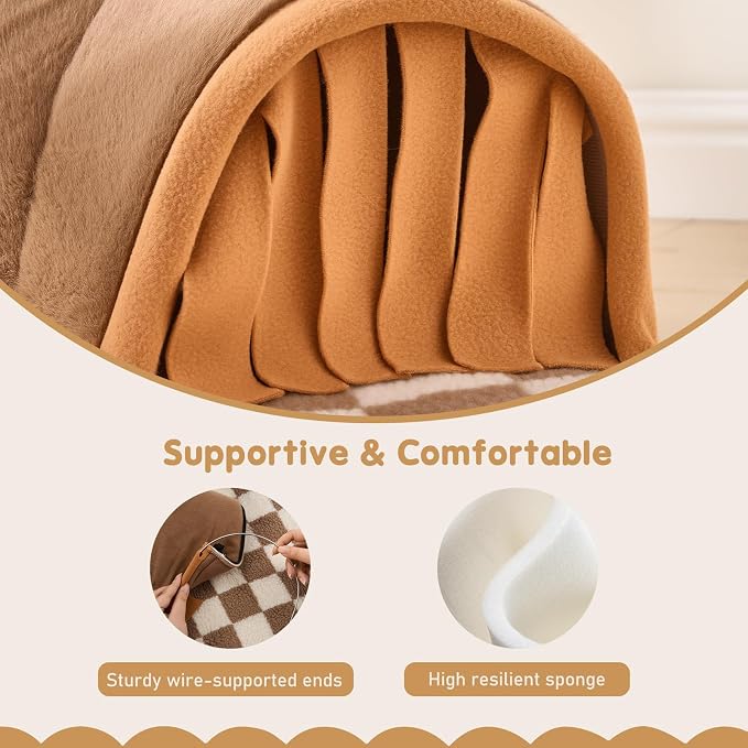 Avont Guinea Pig Tunnel, Small Animal Hideaway Tube Toy | Cozy Plush Tunnel for Guinea Pigs and Small Pets with Non-Slip Bottom and 2-In-1 Design in Large Size Brown
