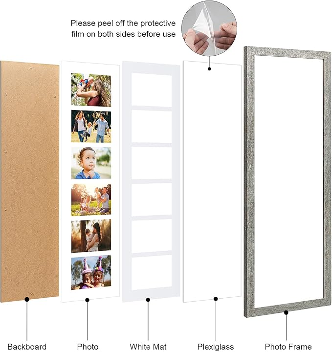 8x26 Collage frame with 6 Openings 4X6 Pictures, Multiple Picture Frame with Mat, Wall or Tabletop Decor, Grey Wood Grain,2 Pack