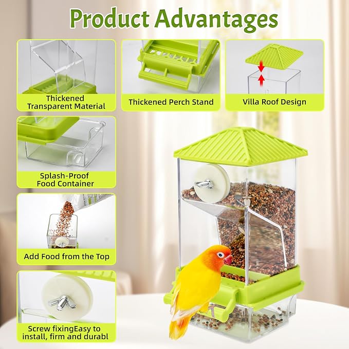 Rypet No-Mess Automatic Bird Feeder for Cage, Parrot Cage Accessories | Transparent Acrylic Food Dispenser, Helps Reduce Seed Scatter, for Parakeet Cockatiel Parrot Canary