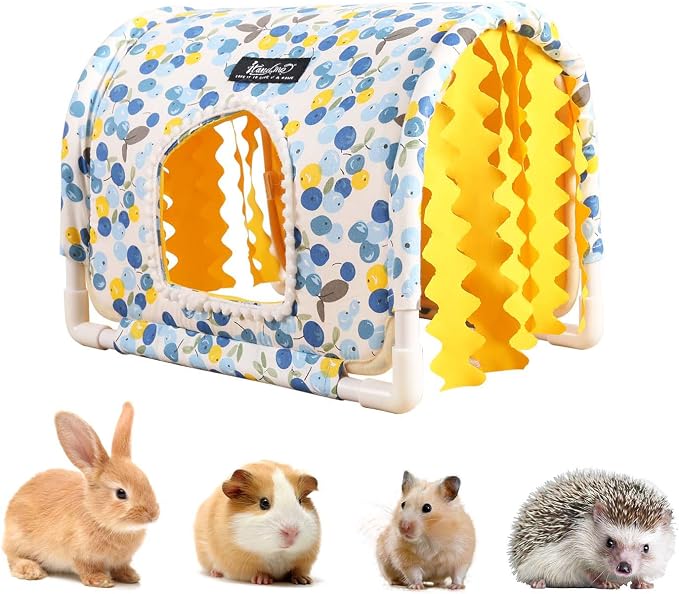 Guinea Pig Hideout No Bottom Guinea Pig Bed Easy to Clean Rabbit Hideout Bunny Beds - Small Animal Indoor Habitat for Chinchilla Ferret Hedgehog Flower-Branch Mouse (Blue Cherry)