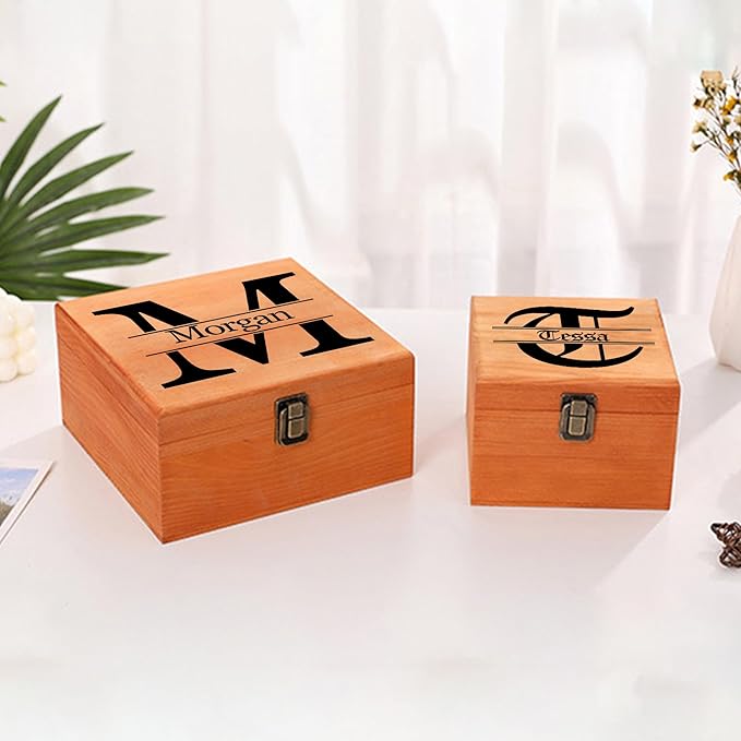 Personalized Keepsake Memory Box Custom Name Wooden Decorative Storage Box with Lids, Christmas Gift Box for Women Men Customized Gifts for Birthday Anniversary Wedding Graduation