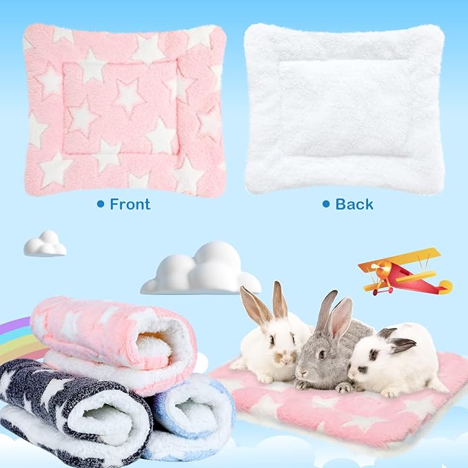 Jetec 3 Pcs Guinea Pig Beds, Fleece Small Animal Mats, Star, Blue | 10 x 11 in Soft Double Sided Fleece Pad for Rabbit, Hamster, Chinchilla, Rat, Warm Hideout, Cozy Small Animal Cage Bed