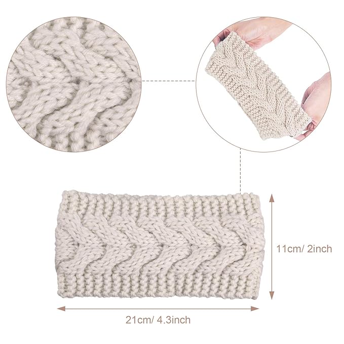 Pangda 6 Pieces Women's Cable Knitted Headbands, Winter Chunky Ear Warmers Suitable for Daily Wear and Sport (Assorted Color)