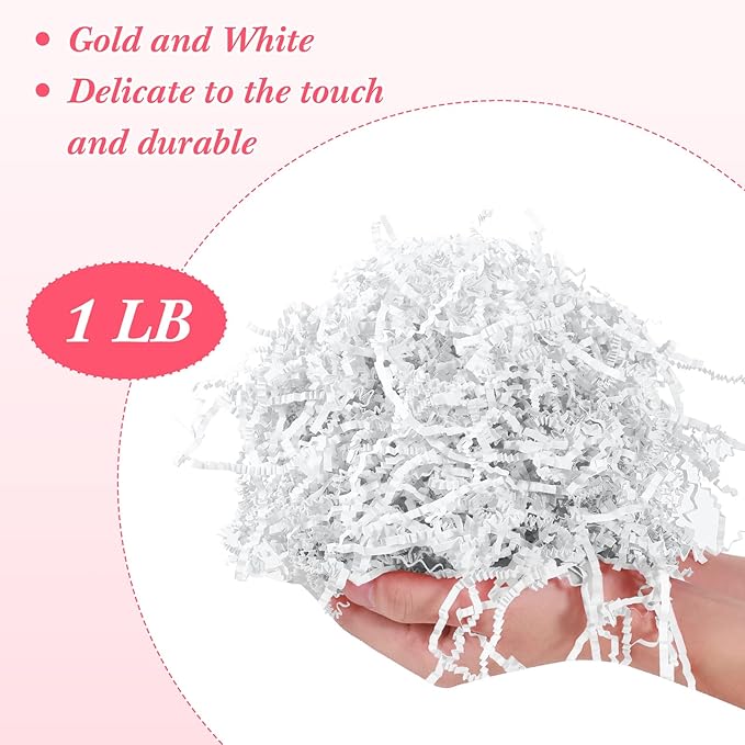 Outus 2 LB White Crinkle Cut Paper Shred Filler Shredded Papers Confetti Gift Boxes Basket Crinkle Paper Filler Packing Grass Cushion Shredded Tissue Stuffing Christmas Wedding Birthday Wrapping Decor
