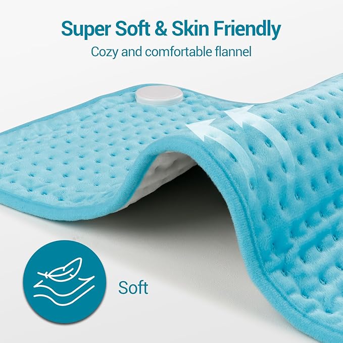 Comfytemp Heating Pad for Back & Period, Electric Extra Large Heat Pad, Birthday Gifts for Women Mom Dad & Mother Day Gift, Moist Neck Shoulder Legs Knee Abdomen Heated Pad Washable, 12"x24", Sky Blue