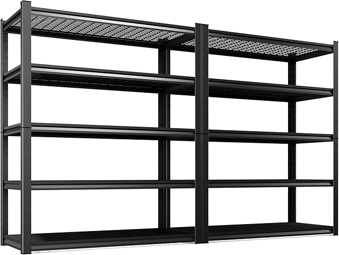 2Pack-78 ''H Storage Shelves, 46‘’W Garage Shelving, Adjustable Garage Shelves, 3000lbs Heavy Duty Shelving ,5 Tier Garage Storage Shelves,Easy-To-Install Metal Shelf Storage Rack Shelving Unit