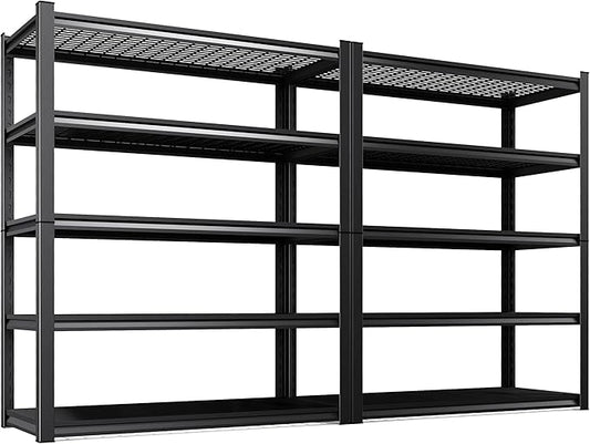 2Pack 5 Tier Heavy Duty Garage Shelving,2500LBS Adjustable Metal Storage Shelves, Boltless Industrial Shelving Unit for Garage, Basement, Warehouse, Pantry, Closet, Kitchen, 78"x 46"x 20" Black