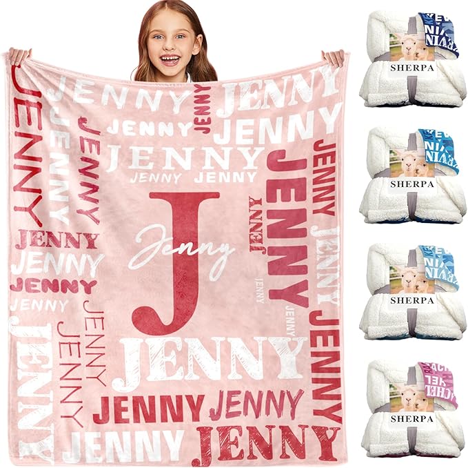 Personalized Blankets for Teen Boys Girls - Printed in USA Custom Blanket with Kid Names Reversible Plush Ultra-Soft Sherpa Fleece Monogrammed Baby Throw Blankets Customized Birthday Gifts for Adults