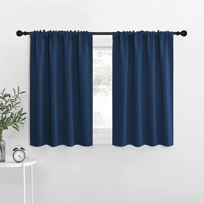 NICETOWN 2 Panels Blackout Curtains, Rod Pocket Thermal Insulated Drapes for Kitchen, Heavy Duty Small Window Treatment for Dorm Room, Studio Apartment, Basement (Moroccan Blue, W42 x L30)