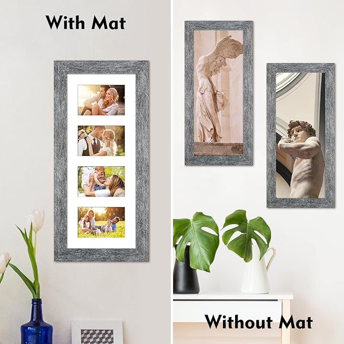 8x20 Picture Frame Display 4 opening 4X6 Picture Frame Collage,Multi Photo Frame with Mat,Plexiglass,Wall or Tabletop Decor,Grey Wood Grain