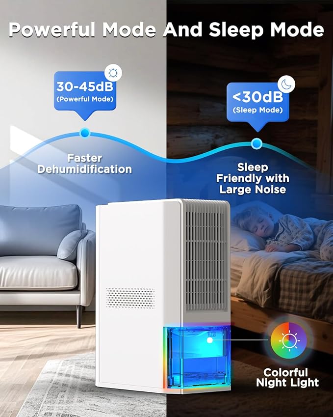 EasyAcc Dehumidifier for Home, 2025 Dehumidifier 1300ml/Day Energy Efficient Quiet Dehumidifiers for Bathroom Bedroom Basement RV Closet, Auto Defrost & Shut Off, 68 OZ Water Tank, 7 Color Lights