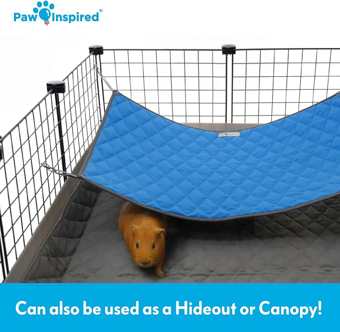 Paw Inspired Hanging Fleece Hammock for Small Animals, Gray/Blue | Hammock with Swivel Clips for Pet Cage for Ferrets, Rats, Chinchillas, Sugar Gliders, Hideout Toy for Guinea Pigs, Hamsters