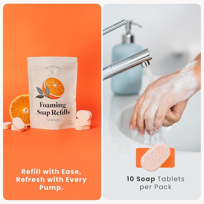 Foaming Hand Soap Refills – Rich, Moisturizing Lather in Orange Scent, Works with Dispensers, 10 count