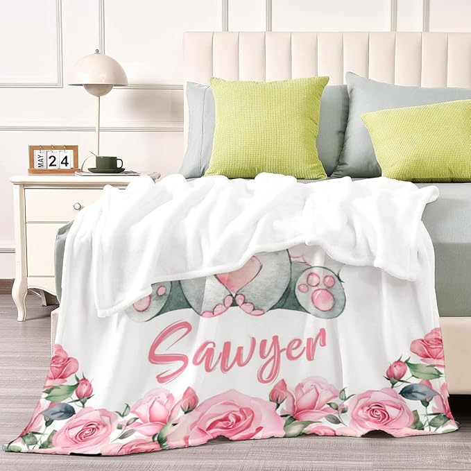 Custom Initial Name Blanket - Personalized Throw Blanket Gift forfor Babies Kids Adults