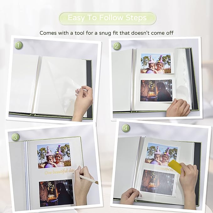Popotop Large Photo Album Self Adhesive 4x6 5x7 8x10 Scrapbook Album DIY Picture Book,Gifts for Mom,Family Baby and Wedding,with Metal Pen and Plastic Board
