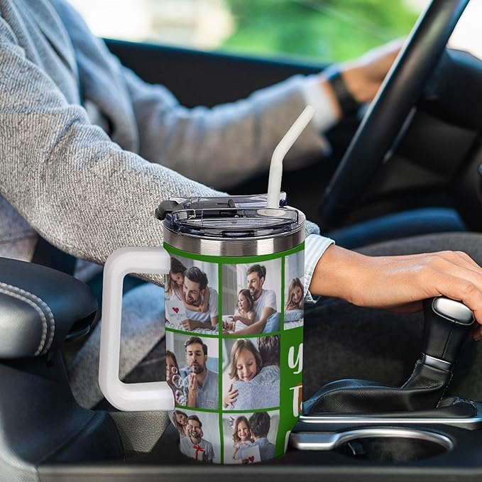 Personalized Tumbler Custom Vacuum Insulated Travel Mug Customizable Coffee Cup with Your Photos and Text Christmas Birthday Gift (18 Photos+Text)