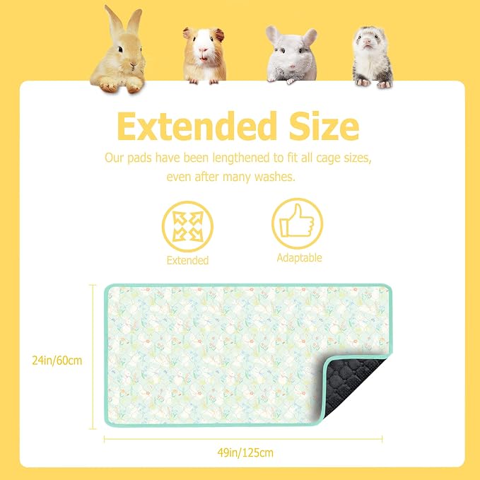 Guinea Pig Cage Liner, 49"x24" Bedding for Midwest Cage 2 Pack, Green | Washable Fleece Bedding, Super Absorbent, Non-Slip, Waterproof Rabbit Mat, Machine Washable, Small Animal Cage Accessory