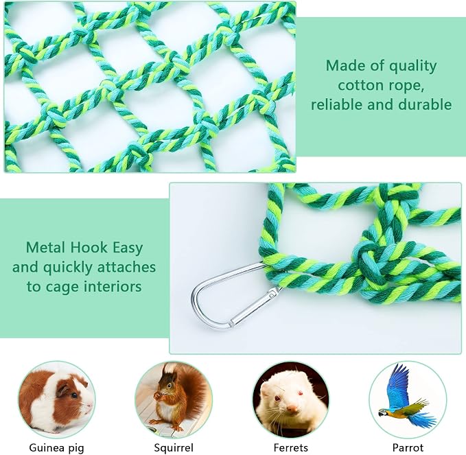 2 Pieces Rat Cage Accessories Rat Toys Climbing Bird Rope Net Pet Hanging Hammock for Hamster, Mice, Parrot, Bird, Sugar Glider Habitat Decor and Play(11 x 7.8 Inch,Multi Color)