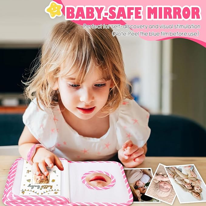 Lanpn Baby Photo Album Holds 17 4x6 Pictures, My First Soft Cloth Family Photo Book with Name Card & Name Tag Sticker, Fabric Kid Memory Keepsake Gift for Baby Shower Newborn Toddler Girl (Bear)